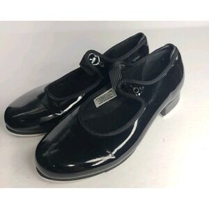 Bloch Girls Black Patent Leather Tap Shoes Size 4.5W Mary Jane Style EUC